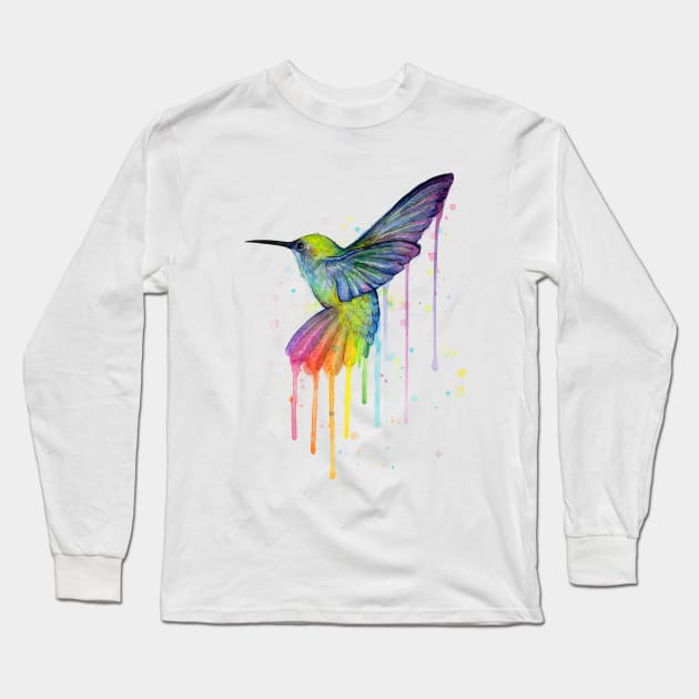 Rainbow Hummingbird Long Sleeve T-Shirt by Olechka